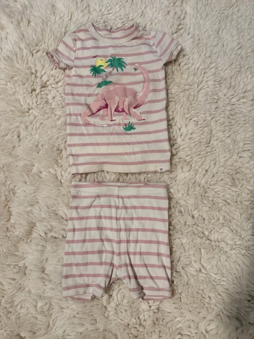 GAP Pink and White Striped Dinosaur Pajama Set